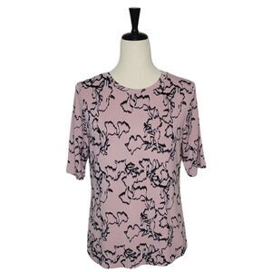 Nine West Mauve Soft Spun Crewneck Elbow Sleeve Stretch Blouse Size M